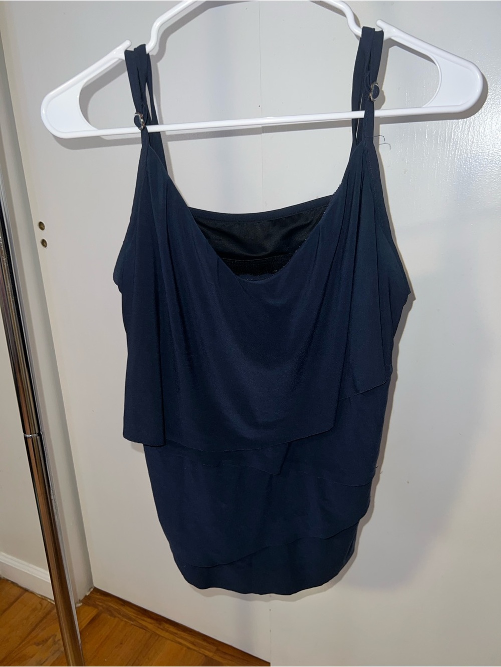 Navy Layered Swim Cami with Adjustable Straps